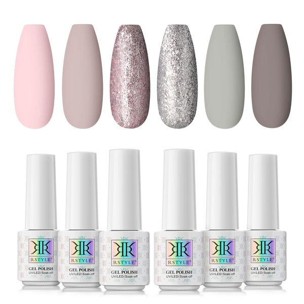 RSTYLE Smalto Semipermanente, Smalti Semipermanenti per Unghie da UV LED Gel Nail Polish Professionali Soak Off Set 6 Colori