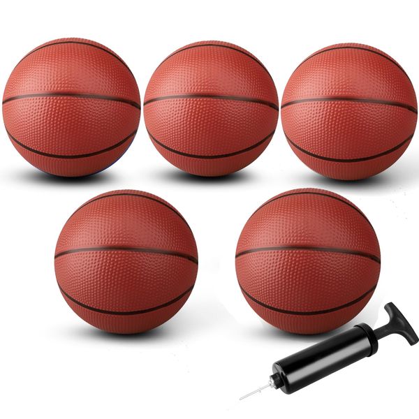 7 INCH Mini Basketball for Indoor Over Door Basketball Hoops, Soft 7" Rubber Small Basketball for Toddler Yard Beach Outdoor, PVC Pool Balls Sport Game for Adults & Kids Red (5 PCS with Pump)