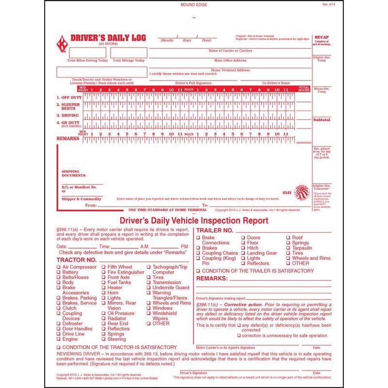 2-in-1 Driver Daily Log Book 10-pk. with Detailed Driver Vehicle ...