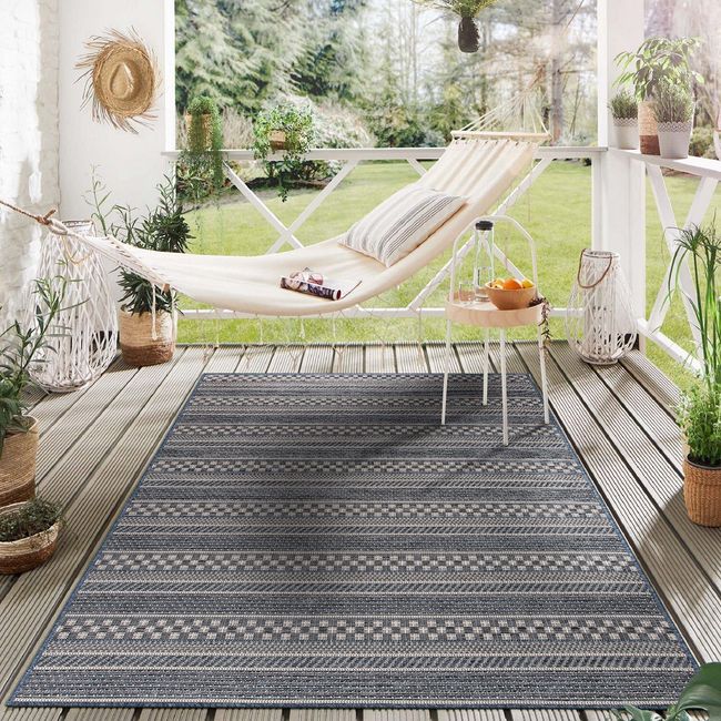 Rugshop Out Door Rugs Bohemian Geometric Stripe Indoor Outdoor Carpet 8x10 Rugs