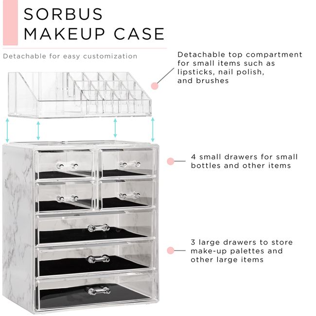 Cosmetic Makeup and Jewelry Storage Case Display, Spacious Design, Great  for Bathroom, Dresser, Vanity and Countertop (3 Large, 4 Small Drawers