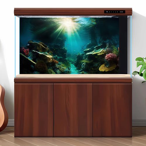Under The Sea Aquarium Background Underwater Coral Reef Fish Tank Background Undersea Rock Cave Sunray Terrarium Backgrounds Tropical Fish Ocean World Aquarium Backdrop for Fish Tank Decors 30x18in