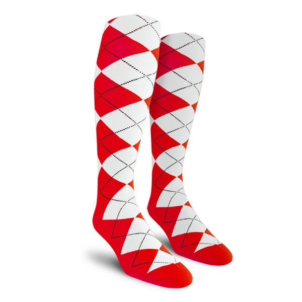 Golf Knickers Colorful Knee High Argyle Cotton Socks for Men Women and Youth - Red/White - Mens