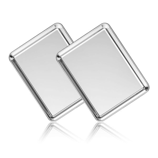 Stainless Steel Baking Sheet Set of 2, Deedro Cookie Sheet Metal Baking Pan Oven Tray, Non Toxic & Heavy Duty, Rust Free & Mirror Finish, Easy Clean & Dishwasher Safe, 12 x 10 x 1 Inch