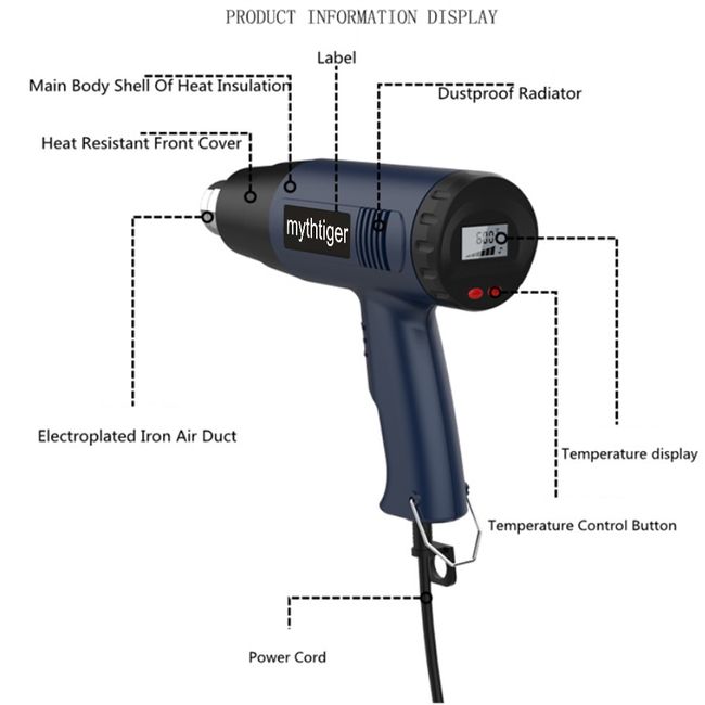 2000W Industrial Fast Heating Hot Air LCD Digital -controlled Handheld Heat  Blower Electric Adjustable Heat Tool (EU Plug)