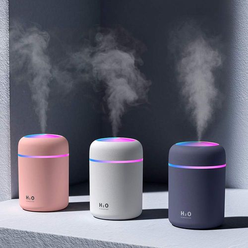 Portable Mini Humidifier, 300ml Small Cool Mist Humidifier with Colorful LED Night Light, USB Personal Desktop Humidifier for Car Office Home Travel, Auto Shut-Off, 2 Mist Modes, Super Quiet(grey)