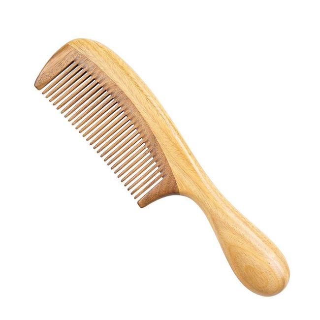 Fine Tooth Natural Green Sandalwood Comb - Exquisite Workmanship Smooth Mellow Handle- Handmade No Static Hair Comb (STY1)