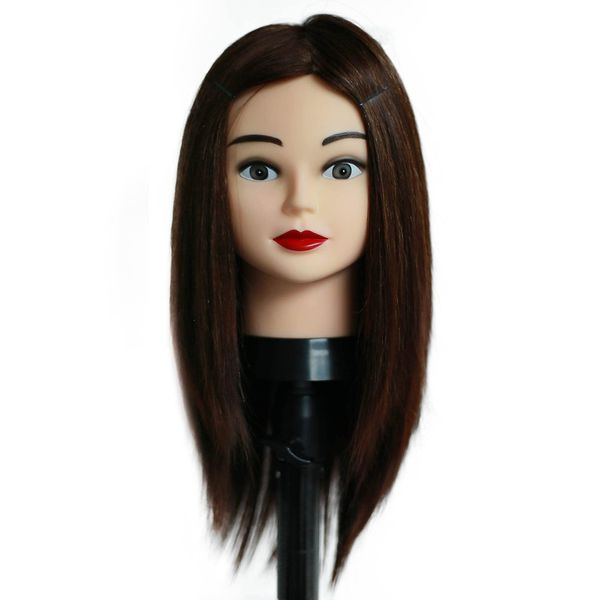 Human Hair Hairdressing Training Doll head 16" Mannequin Head Hair Styling Doll Suitable for STRAIGHTNING, CURLING Teaching training SALON USE with ACCESSORIES (Head Only)