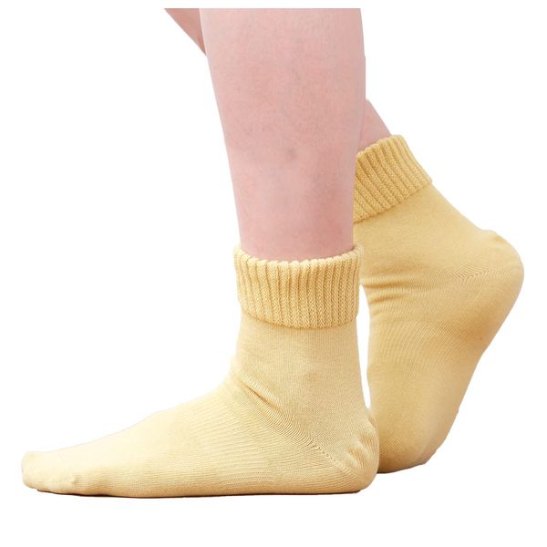 [Walking Bran Bag] Heel Care Socks, Non-restrictive, Plain, Rice Bran Fiber Socks, Moisturizing, Women's (Mustard, 23-25), yellow (mustard)