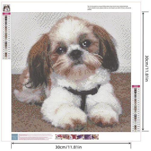 Zimal Shih Tzu Dog DIY Handmade Diamond Painting Animals Full Round Cross Stitch Mosaic Diamond Embroidery Wedding Decoration 11.8 x 11.8 Inch