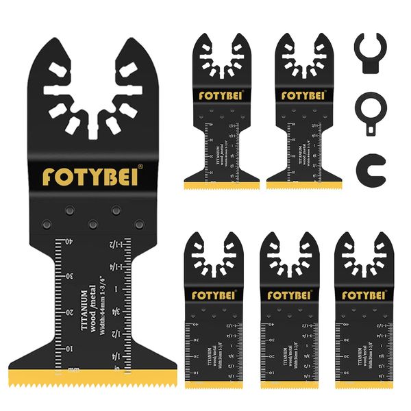 FOTYBEI 5PCS Titanium Oscillating Multi Tool Blades, Oscillating Saw Blades for Wood Metal Plastic Nails Cutting, Fit Dewalt Bosch Milwaukee Makita Rockwell