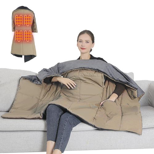 Edge by Body Code USB Heated Blanket Electric Heated Poncho Shawl Wrap Throw with Zipper Arm Holes Pocket 3 Heating Levels 6 Zones Dual Switch 5V/2A Machine Washable fo