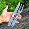 HANDMADE Damascus Steel Steak knife & fork pair Chef Kitchen Dining X453