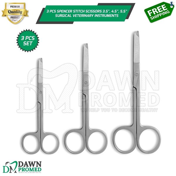 3 Pcs Stitch Scissors 3.5", 4.5", 5.5" Surgical Veterinary Instrument German Gr