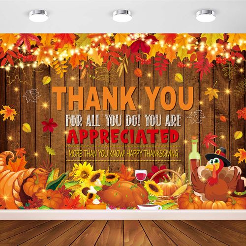 Happy Thanksgiving Backdrop Fall Thanksgiving Pumpkin Turkey Maple Forest Photography Backgound Friendsgiving Give Thanks Party Decorations Banner Photobooth Props (6x4FT: 72x48 inch)