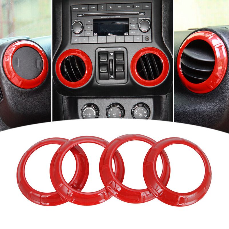 Red Air Condition Outlet Vent Ring Trim Decor Bezels For Jeep Wrangler ...
