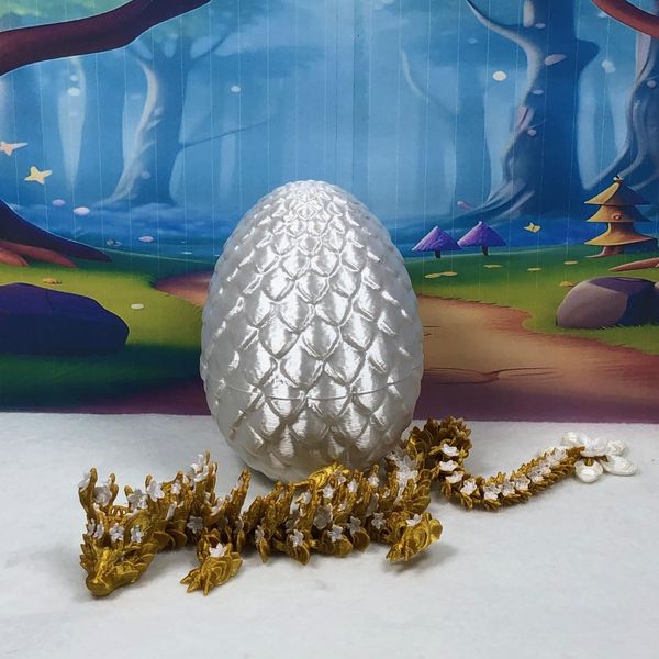 3D Printed Dragon, Articulated Gold and White Cherry Blossom Dragon, 12" Dragon, Fidget Toy ADHD Autism, Home Office Decor Executive Desk Toy D032