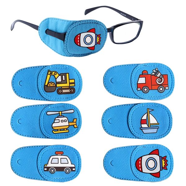 Eye Patch Kids Girls Boys 6 Piece Style Eyeglass Eye Patch for Kids Reusable Eye Patch for Lazy Iron Bryopia Strabismuth Treatment (Right Eye, Blue Transport)
