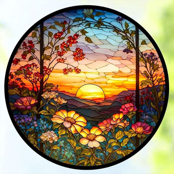 EOBROMD Stained Glass Landscape Diamond Art Painting Kits for Adults, 5D Diamond Art Painting Kits for Beginners, DIY Paint Picture with Full Drill Diamond Dots for Home Wall Art Decor 12x12inch