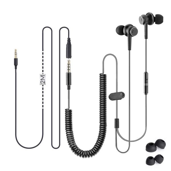 Avantree In Ear TV Kopfhörer Langes Kabel, Langes Ohrhörer mit Mikrofon und 5.5m Verlängerungs Schnur für PC, Metall Stereo In-Ear Headset Ohrstöpsel mit Wendelkabel - HF027