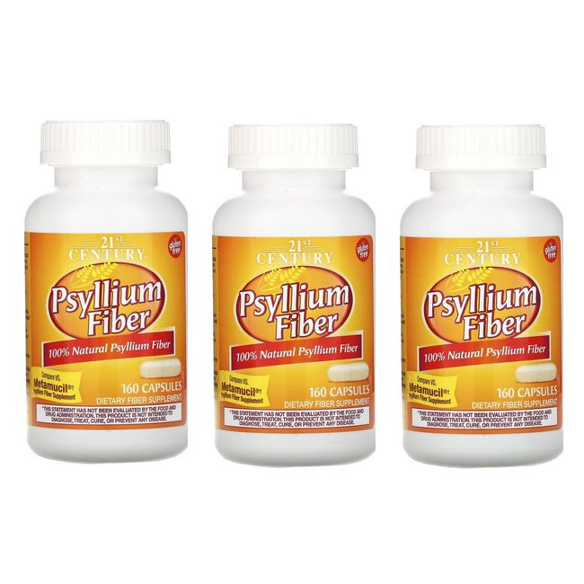 21st Century 100% Natural Psyllium Fiber Dietary Supplement Capsule pack of 3