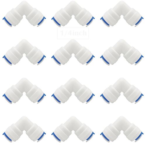 CESFONJER 1/4" OD Quick Connect, 90° Elbow Connector | Mouse 1/4" to 1/4" Push Fit Fitting | Fitting for Mouse Ro Water Filter | Water Filter Dispenser and Reverse Osmosis (12 Piece)