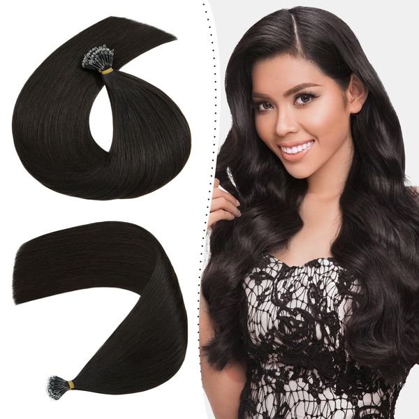 Silk-co 22inch Nano Ring Tip Hair Extensions Pre Bonded 100% Real Hair Extensions 1g/s CoLd Fusion Hair Extensions #1B Natural Black