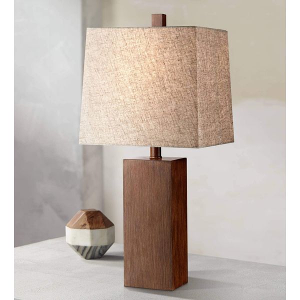 360 Lighting Darryl Modern Accent Table Lamp 23" High Faux Wood Rectangular Block Textured Brown Tan Fabric Shade for Bedroom Living Room House Home Bedside Nightstand Office Entryway Kids