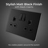 BG Electrical Double Switched Power Plug Wall Socket, Flatplate Screwless, Matt Black, 13A, FFB22B