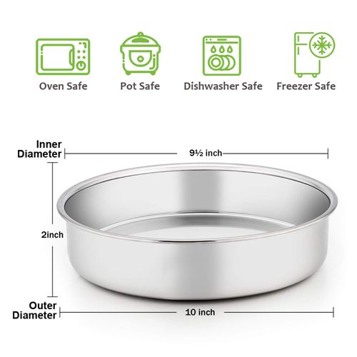 E-far 9½ Inch Cake Pan Set of 2, Stainless Steel Round Cake Baking Pans, Non-Toxic & Healthy, Mirror Finish & Dishwasher Safe