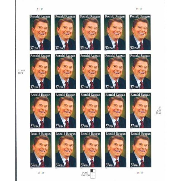 2005 RONALD REAGAN #3897 Pane of 20 x 37 cents US Postage Stamps