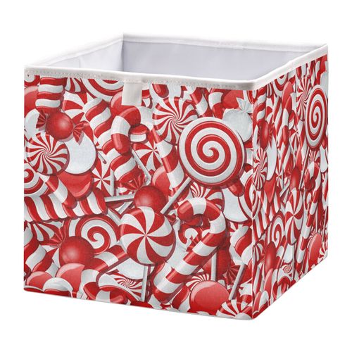 QUGRL Back to School Cube Storage Bins Organizer Candy Canes Clothes Storage Basket Box for Shelves Closet Cabinet Office Dorm Bedroom 11x11 in