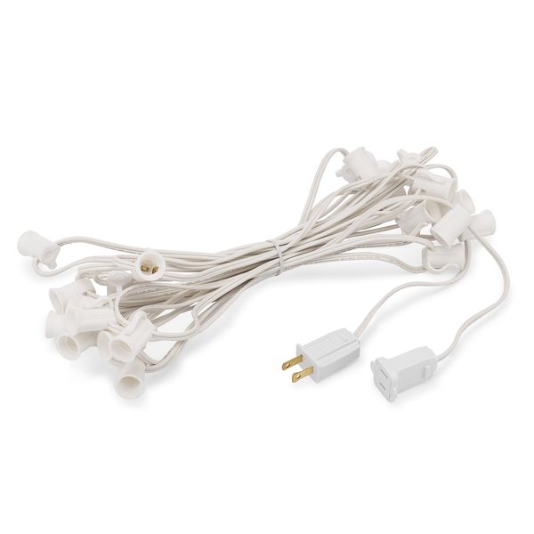 Holiday Lighting Outlet C9 Christmas Light String, Patio Event Lighting, 25', White Cord, 12" Socket Spacing, E17