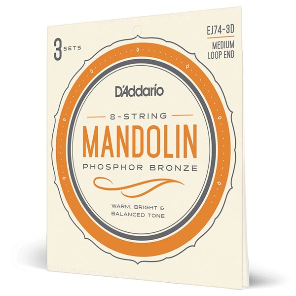 D'Addario Mandolin Strings, Phosphor Bronze, EJ74-3D, Medium Gauge 11-40, 8-String Set, Pack of 3