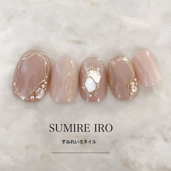 Nail tips False nails Bridal nails Short Coming-of-age nails Design Simple nails Nail Beige nails Small nails Large nails Very short Chibi nails Adult nails False nails Custom nails<br> [o2165] Ash nuance brown surrounding line shell glitter