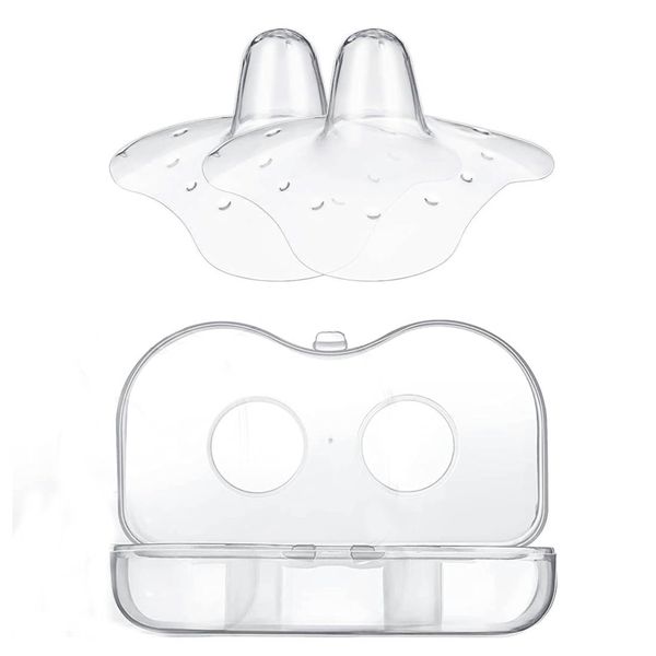 2pcs/Set Breast Nipple Shields for Nursing with Sterilisable Storage Case BPA Free - Triangle Shields from Ultra-Thin Silicone for Breastfeeding - Help with Latch Difficulties