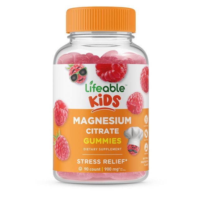 Lifeable Magnesium Citrate for Kids - Raspberry Flavor Gummy - 90 Count