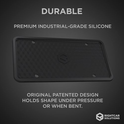 Rightcar Solutions Silicone License Plate Frame Rust Proof, Rattle Proof, Weather Proof Universal License Plate Holder for Front Or Rear, Street Legal, No Obstruction - Black