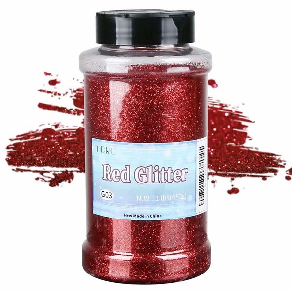 TORC Red Fine Glitter 1 Pound 16 OZ Glitter Powder for Tumblers Resin Crafts Slime Cosmetic Nail Painting Festival Decoration