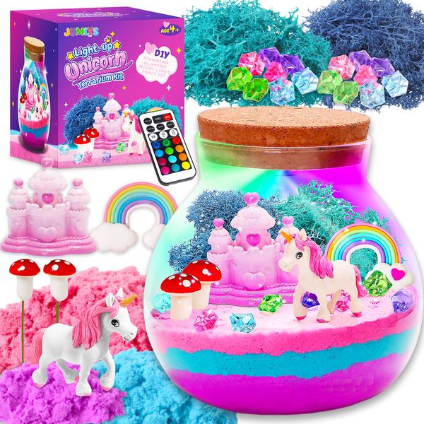 Jumlys Light Up Unicorn Terrarium Kit for Girls, Unicorn Toys for Kids Ages 4, 5, 6, 7, 8-12 Years Old, DIY Unicorn Art and Crafts Kit, Ideal Christmas, Birthday Gifts for Kids 4-6, 6-8, 8-12