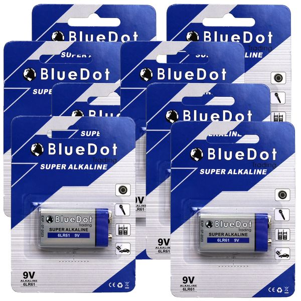 BlueDot Trading Heavy Duty Value Pack of 9 Volt Alkaline Batteries with 5-Year Shelf Life for Smoke and Carbon Monoxide Detectors, Security devices and Fire Alarms, 8 Count