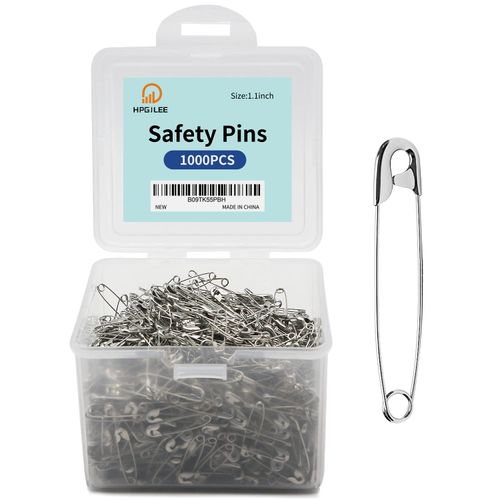 1000Pcs Safety Pins Assorted, 1.1 Inch Rust-Resistant Steel Wire Silver Sewing Safety Pins for Clothes, Small Safety Pins 28mm Bulk for Clothes Crafts Use