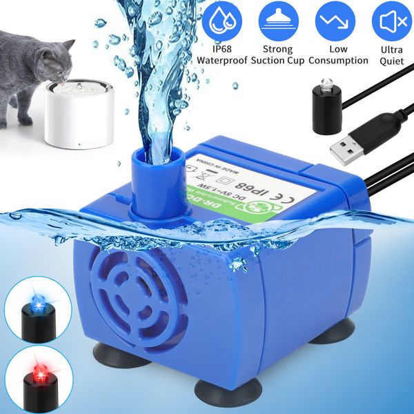 Pet Water Dispenser Pump LED Light Cat Drinking Fountain Motor USB Rechargeable