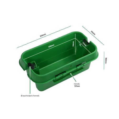 DRiBOX Small IP55 Weatherproof Outdoor Electrical Connection Box 25.5 x 14.1 x 10.2cm – Power Cord Enclosure for Christmas Lights, Timers, Extension Cables, Leads, Reels, Transformers (Small, Green)