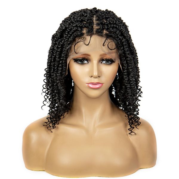 sedittyhair Braided Wigs for Black Women Lace Front Knotless Box Short Bob Twist Braided Wigs Synthetic Lace Front Braided Wigs with Baby Hair Handmade Braided Wigs 14 inches (1B Color)