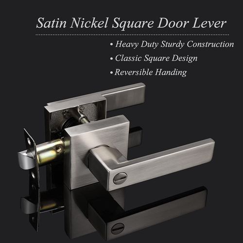Probrico 6 Pack Privacy Door Levers for Bed and Bath,Satin Nickel Finish, Square Door Locks Interior Hardware, Keyless Feature Heavy Duty Lockset Leversets