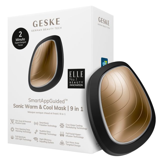 GESKE | SmartAppGuided™ Sonic Warm & Cool Mask | 9 in 1 | Beauty LED-Gesichtsmaske | Voll-LED-Spektrum und Rotlichttherapie | Wärme | Kühlung | Erhöhte Gesichtspflege-Aufnahme | Gesichtsmassagegerät