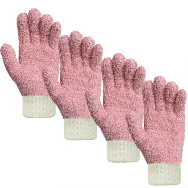 MIG4U Microfiber Dusting Gloves House Cleaning Glove for Blinds, Windows, Shutters, Furniture, and Car, Reusable Lint-Free Pink 2 Pairs S/M