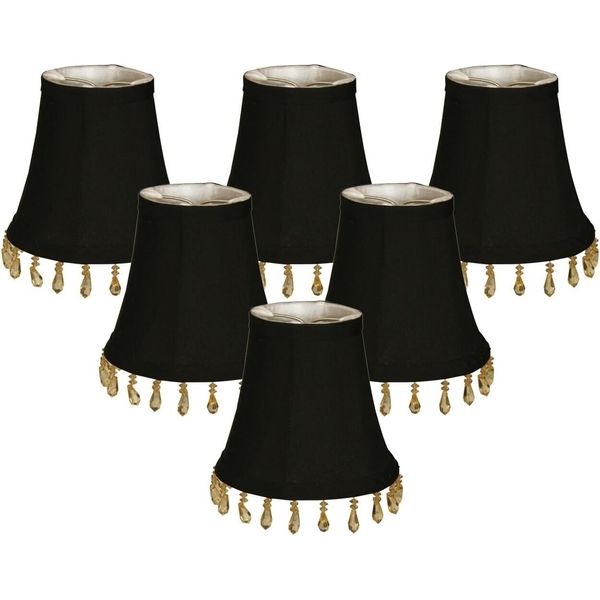 Beaded Bell Clip On Chandelier Shades Black Fabric Lampshades 6-Pack "BOX OPENED