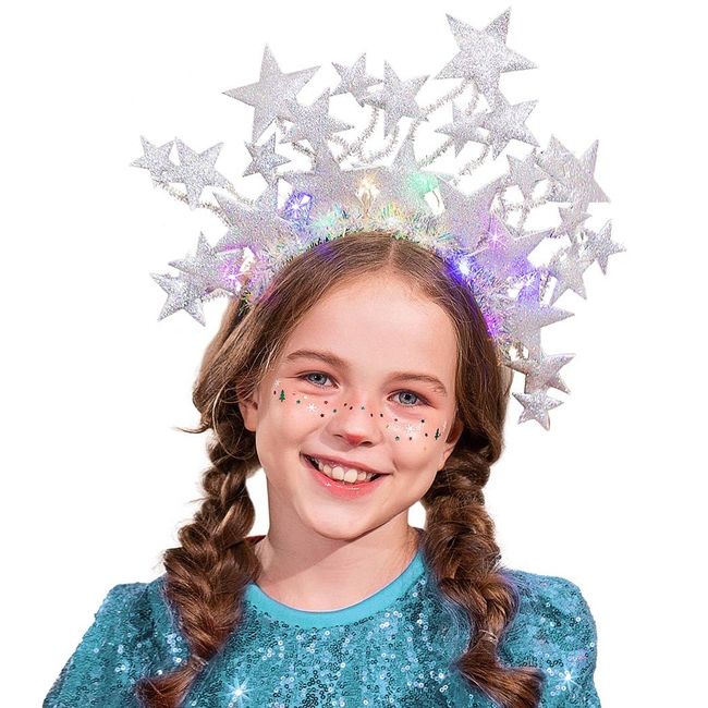 Nicute Light Up Headband LED Stars Halo Hair Hoop Sparkly Headbands Holiday Party Hair Band for Women and Girls (Silver)